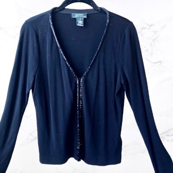 Lauren Ralph Lauren Black Cardigan Sweater BEADS - Picture 13 of 15